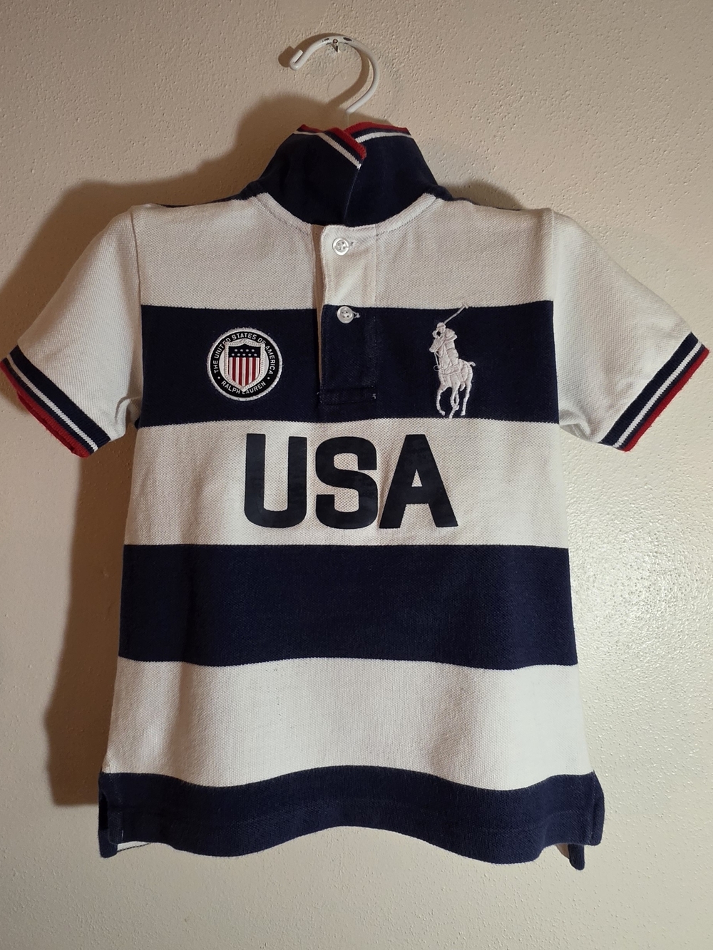 Polo by Ralph Lauren Kids USA Striped Polo Shirt - Navy & White